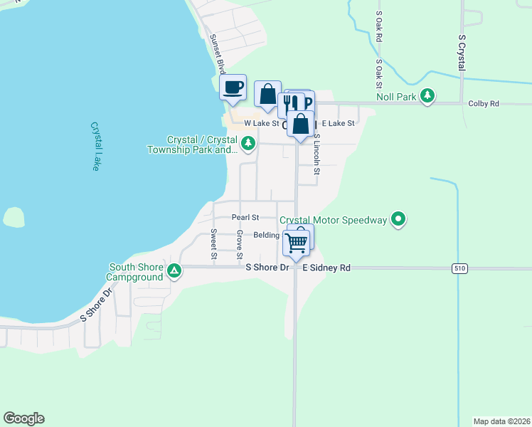 map of restaurants, bars, coffee shops, grocery stores, and more near 204 Belding Street in Crystal