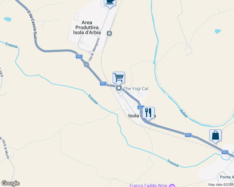 map of restaurants, bars, coffee shops, grocery stores, and more near 54 Via della Mercanzia in siena