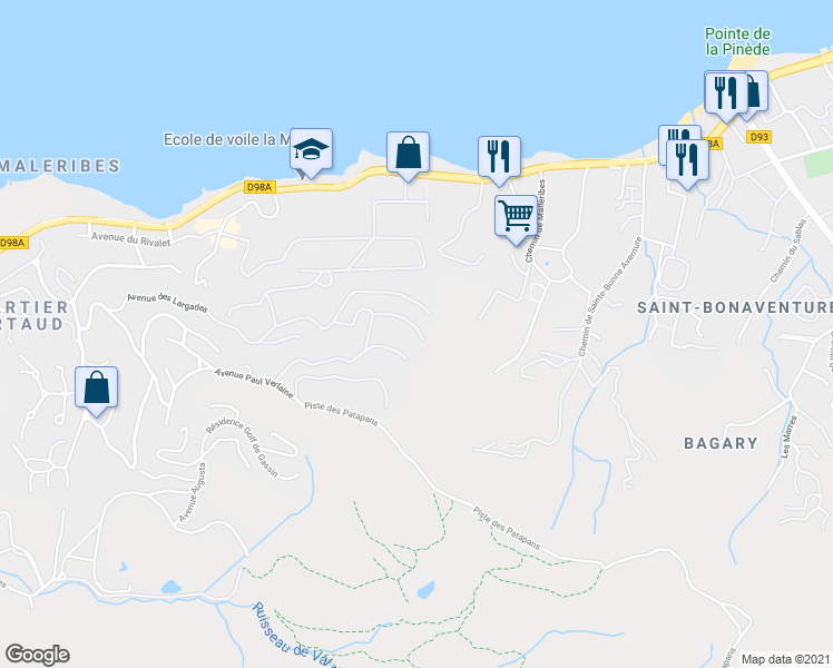 map of restaurants, bars, coffee shops, grocery stores, and more near 6 Avenue Frédéric Mistral in Gassin
