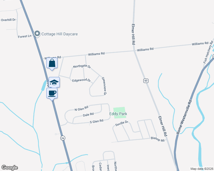 map of restaurants, bars, coffee shops, grocery stores, and more near 8307 Greenview Drive in Rome