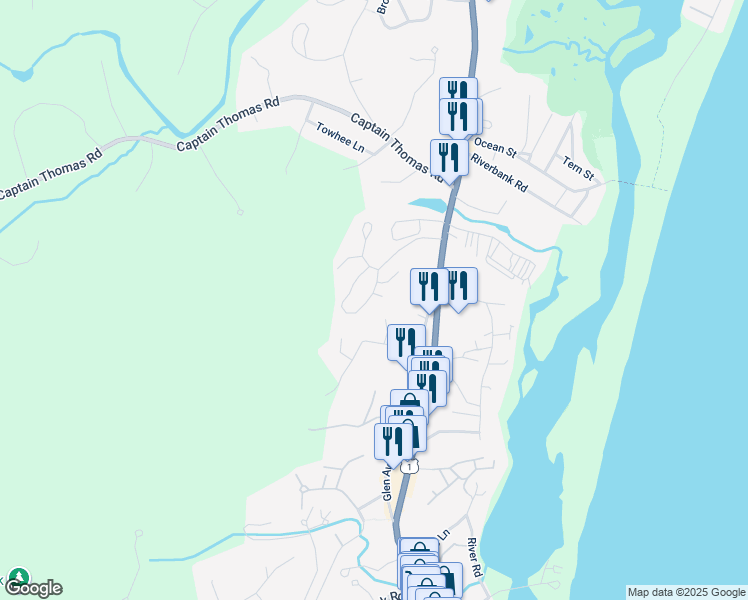 map of restaurants, bars, coffee shops, grocery stores, and more near 6 Ocean View Lane in Ogunquit