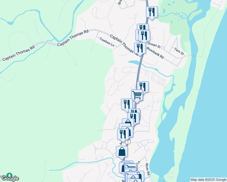 map of restaurants, bars, coffee shops, grocery stores, and more near 6 Ocean View Lane in Ogunquit