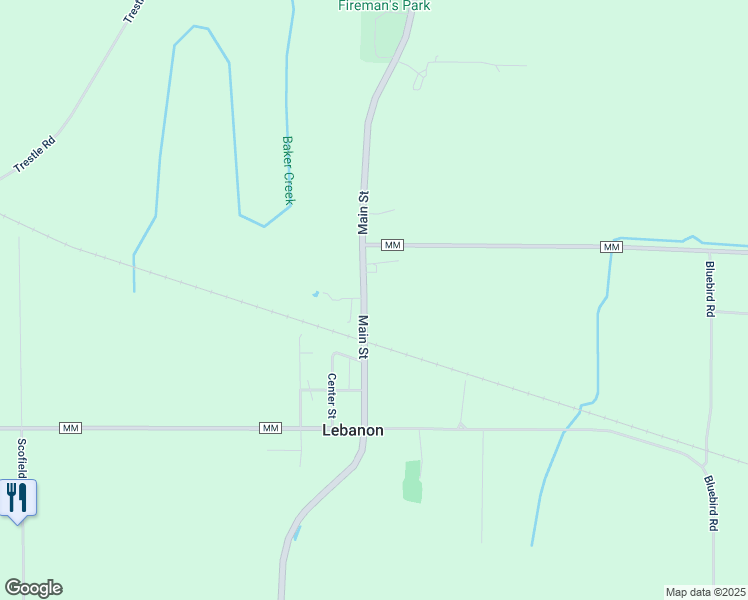 map of restaurants, bars, coffee shops, grocery stores, and more near N1822 County Road R in Lebanon
