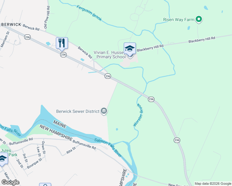 map of restaurants, bars, coffee shops, grocery stores, and more near 3 Power House Road in Berwick