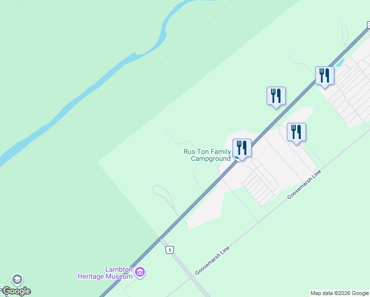 map of restaurants, bars, coffee shops, grocery stores, and more near Pinery Bluffs Road in Grand Bend