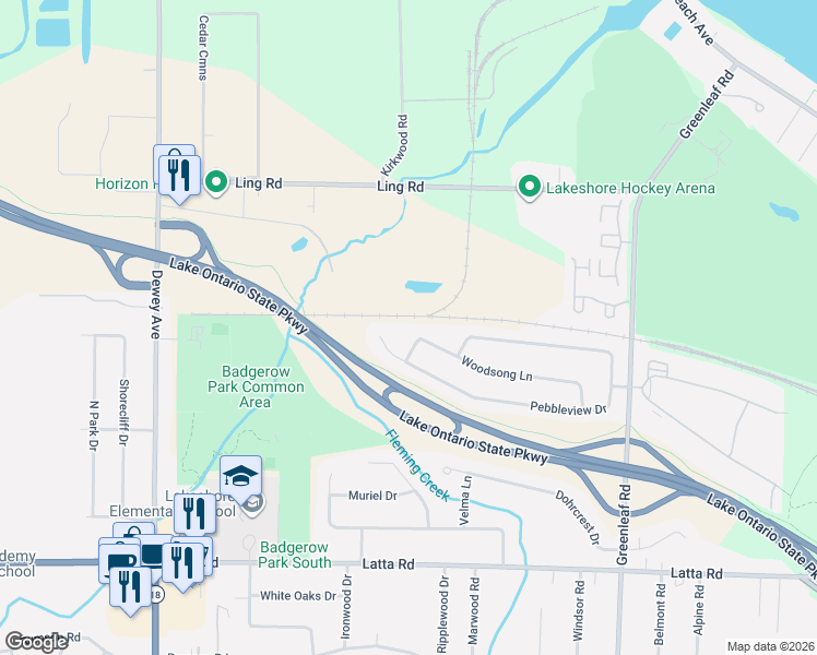 map of restaurants, bars, coffee shops, grocery stores, and more near 48 Woodsong Lane in Rochester