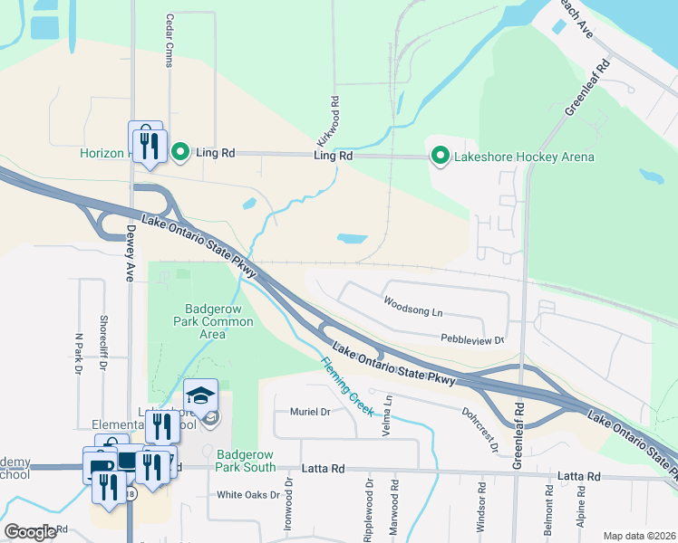 map of restaurants, bars, coffee shops, grocery stores, and more near 48 Woodsong Lane in Rochester