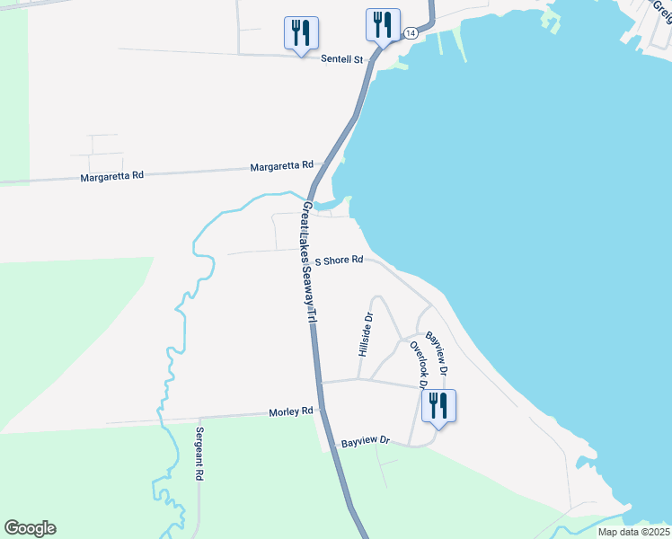 map of restaurants, bars, coffee shops, grocery stores, and more near 8218 South Shore Road in Sodus Point