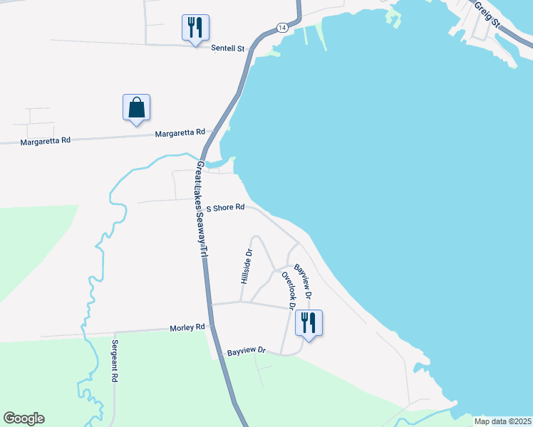 map of restaurants, bars, coffee shops, grocery stores, and more near 8273 South Shore Road in Sodus Point