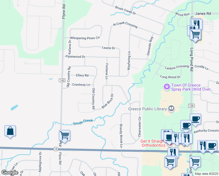 map of restaurants, bars, coffee shops, grocery stores, and more near 305 Crystal Creek Drive in Rochester