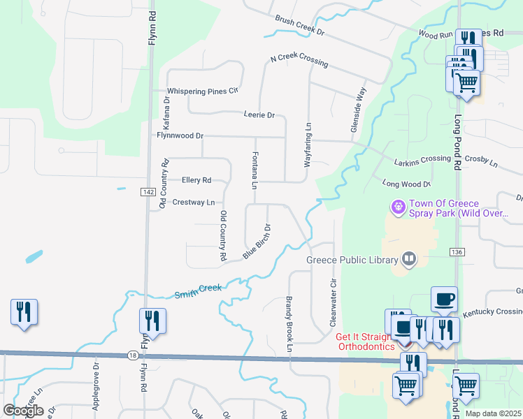 map of restaurants, bars, coffee shops, grocery stores, and more near 305 Crystal Creek Drive in Rochester