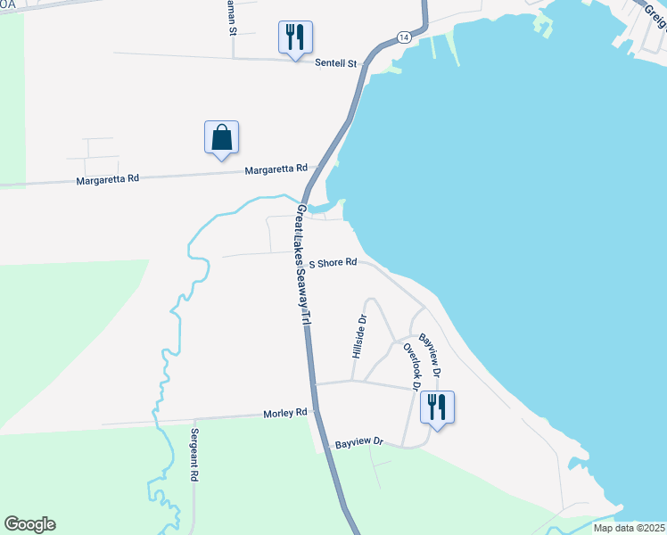 map of restaurants, bars, coffee shops, grocery stores, and more near 8218 South Shore Road in Sodus Point