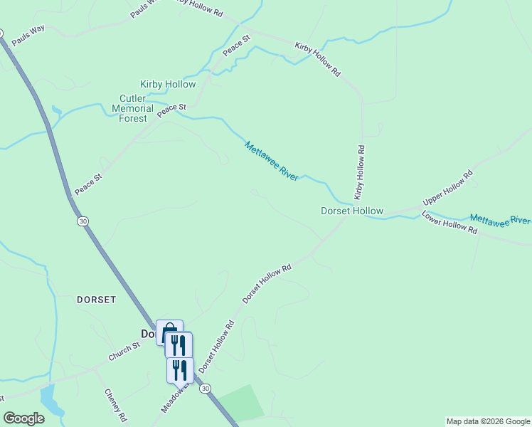 map of restaurants, bars, coffee shops, grocery stores, and more near 191 Dorset Hollow Road in Dorset