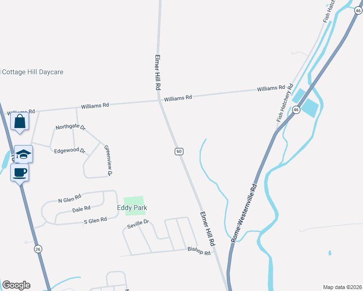 map of restaurants, bars, coffee shops, grocery stores, and more near 8224 Elmer Hill Road in Rome