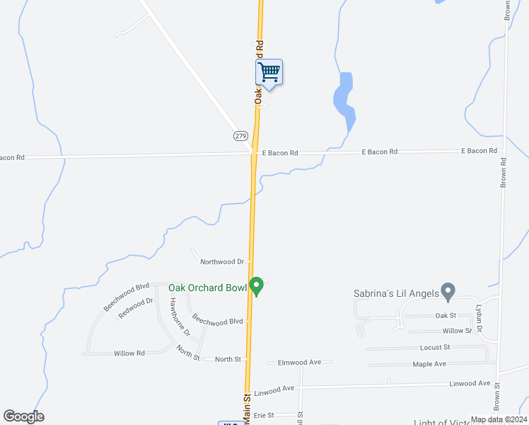 map of restaurants, bars, coffee shops, grocery stores, and more near 3217 Oak Orchard Road in Albion