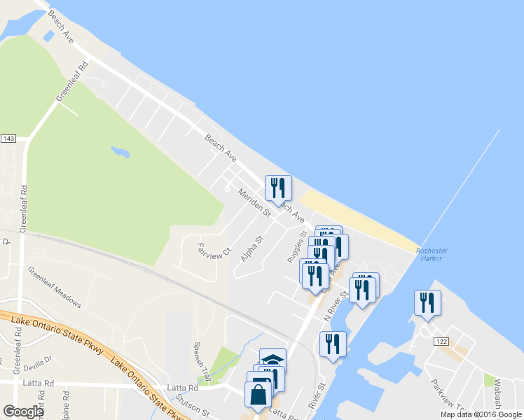 map of restaurants, bars, coffee shops, grocery stores, and more near 2 Camden Street in Rochester