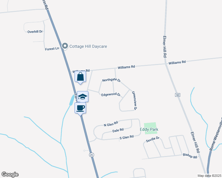 map of restaurants, bars, coffee shops, grocery stores, and more near 8269 Winchester Drive in Rome