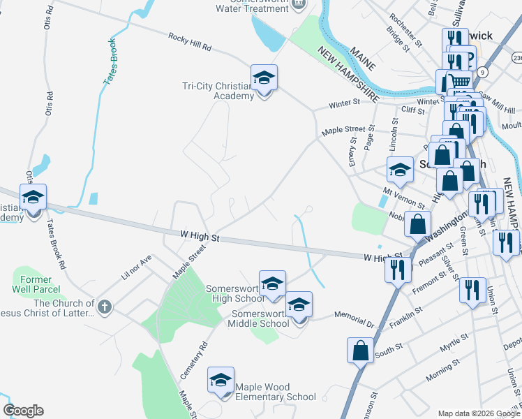 map of restaurants, bars, coffee shops, grocery stores, and more near 3 Brian Street in Somersworth