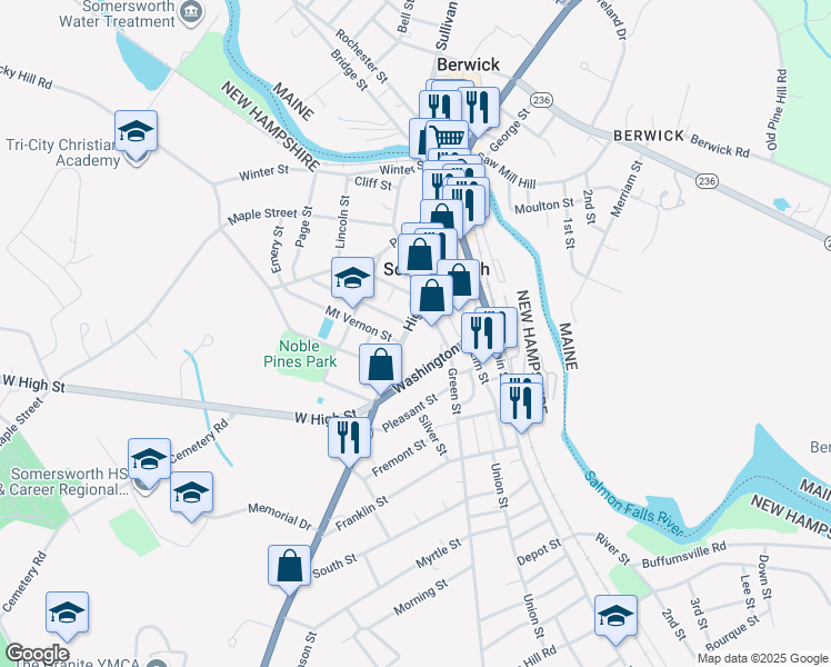 map of restaurants, bars, coffee shops, grocery stores, and more near in Somersworth