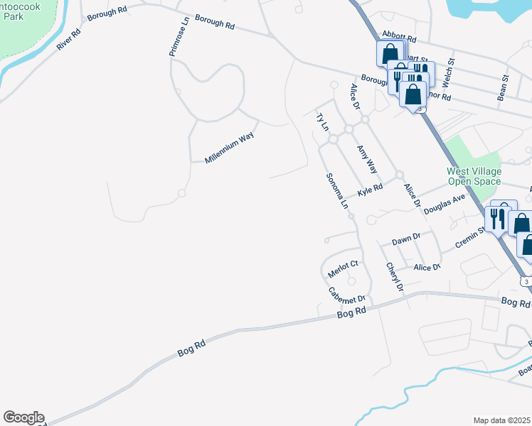 map of restaurants, bars, coffee shops, grocery stores, and more near 74 Blueberry Lane in Concord