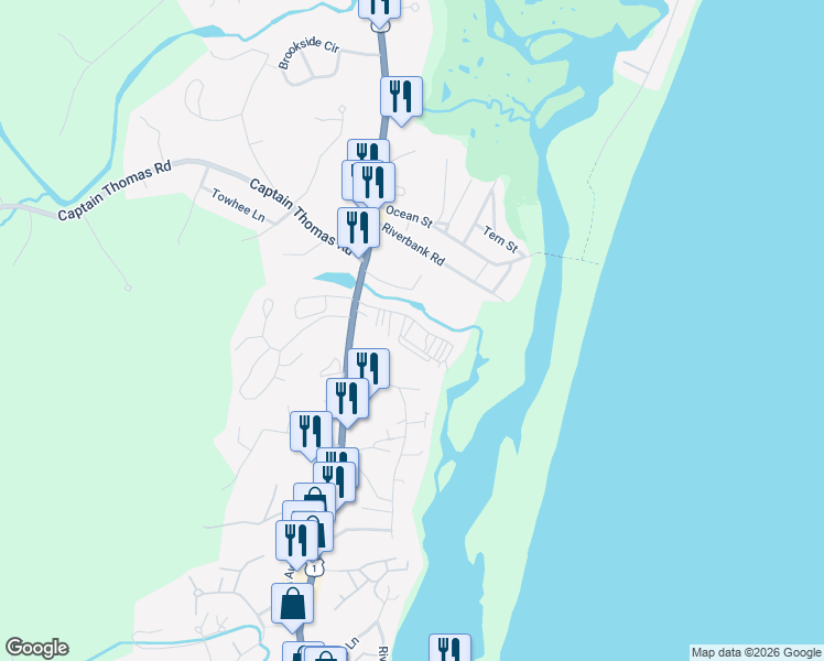 map of restaurants, bars, coffee shops, grocery stores, and more near 208 Littlefield Village Road in Ogunquit