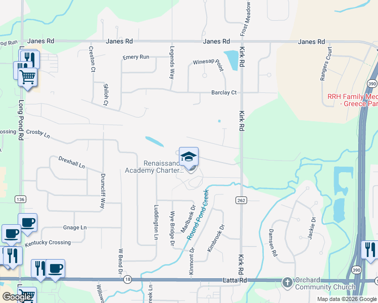 map of restaurants, bars, coffee shops, grocery stores, and more near 35 Lantana Lane in Monroe County