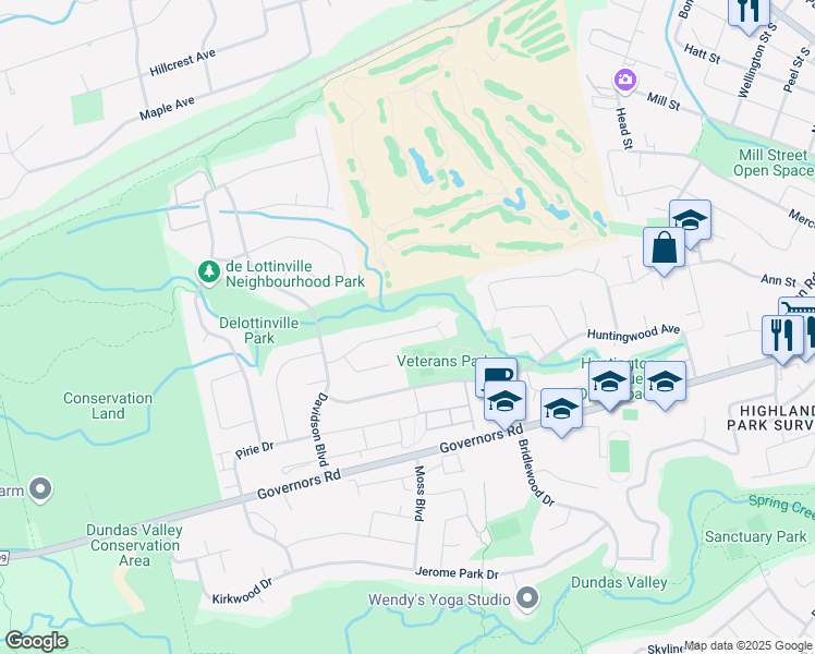 map of restaurants, bars, coffee shops, grocery stores, and more near 32 Macdougall Drive in Hamilton
