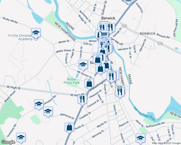 map of restaurants, bars, coffee shops, grocery stores, and more near in Somersworth