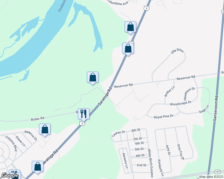 map of restaurants, bars, coffee shops, grocery stores, and more near 1555 U.S. 9 in Fort Edward