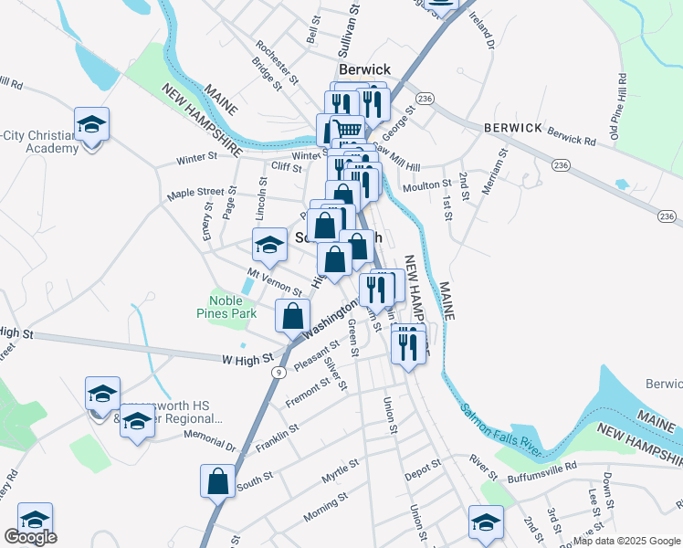 map of restaurants, bars, coffee shops, grocery stores, and more near 8 Somersworth Plaza in Somersworth