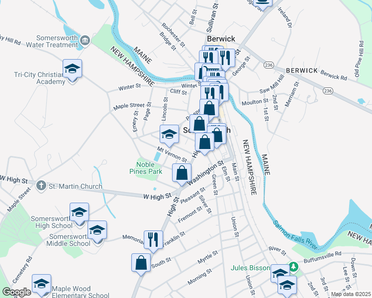 map of restaurants, bars, coffee shops, grocery stores, and more near in Somersworth