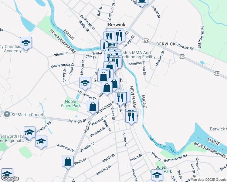map of restaurants, bars, coffee shops, grocery stores, and more near 8 Somersworth Plaza in Somersworth