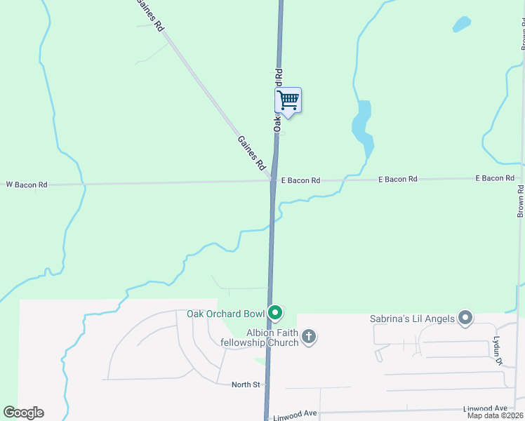 map of restaurants, bars, coffee shops, grocery stores, and more near 2986 Gaines Road in Albion