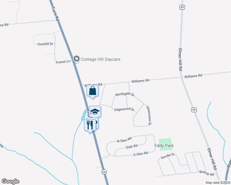 map of restaurants, bars, coffee shops, grocery stores, and more near 8271 Northgate Dr in Rome