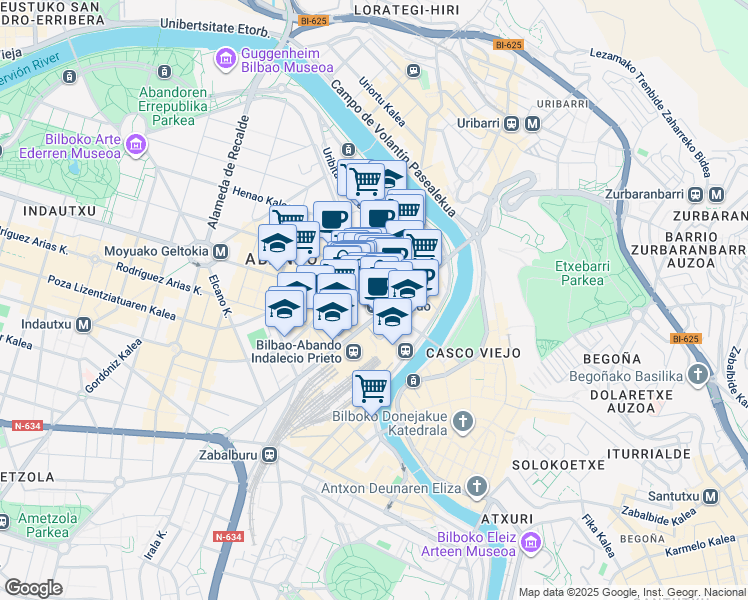 map of restaurants, bars, coffee shops, grocery stores, and more near 4 Don Diego López Haroko Kale Nagusia in Bilbo