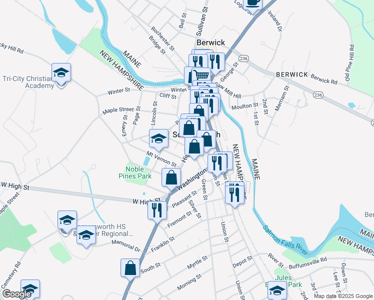 map of restaurants, bars, coffee shops, grocery stores, and more near in Somersworth