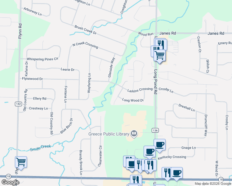 map of restaurants, bars, coffee shops, grocery stores, and more near 31 Barns Court in Rochester