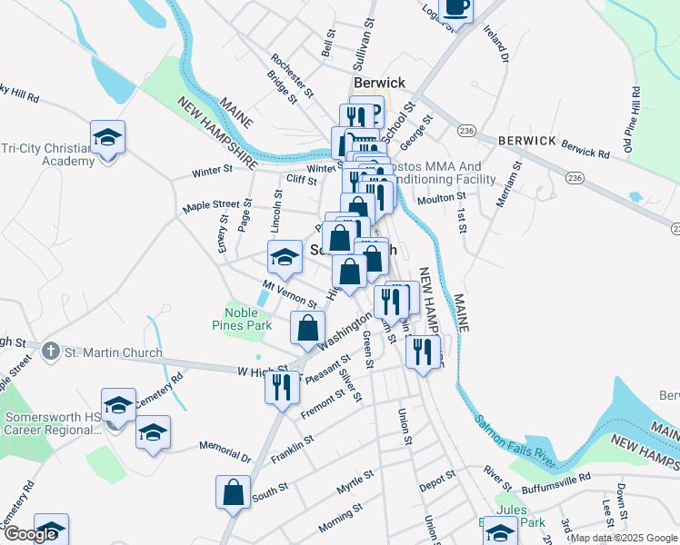 map of restaurants, bars, coffee shops, grocery stores, and more near in Somersworth