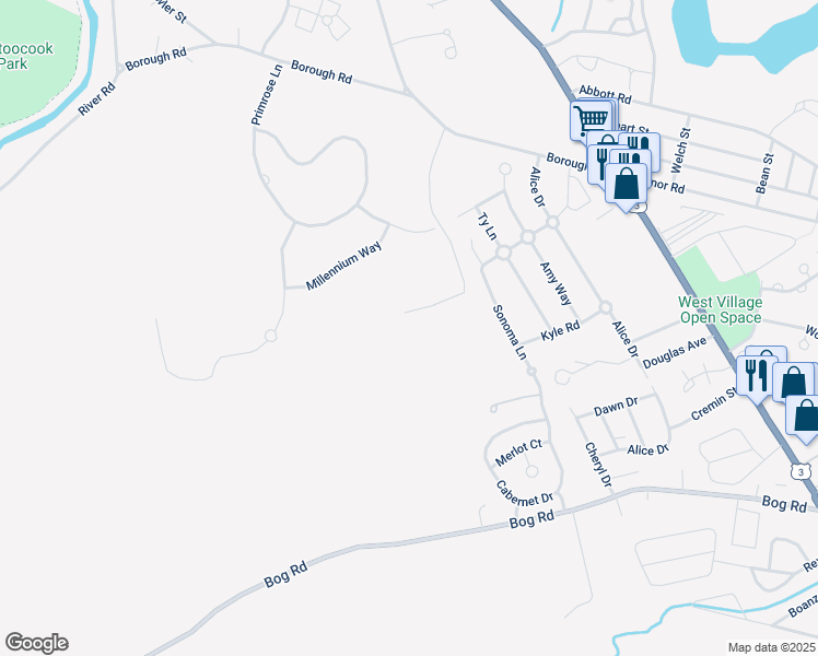 map of restaurants, bars, coffee shops, grocery stores, and more near 74 Blueberry Lane in Concord