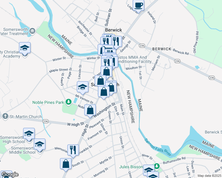 map of restaurants, bars, coffee shops, grocery stores, and more near 8 Somersworth Plaza in Somersworth