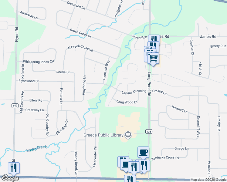 map of restaurants, bars, coffee shops, grocery stores, and more near 31 Barns Court in Rochester
