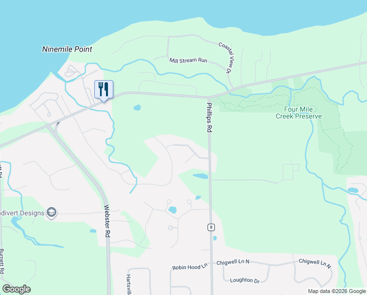 map of restaurants, bars, coffee shops, grocery stores, and more near 1387 Birch View Lane in Webster