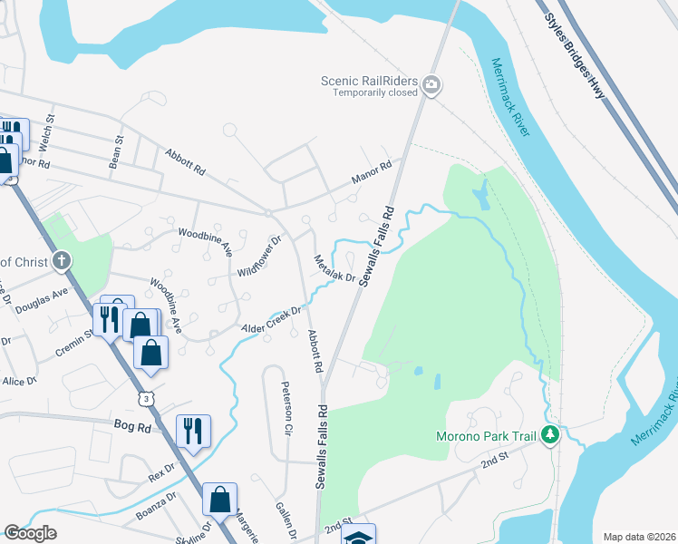map of restaurants, bars, coffee shops, grocery stores, and more near 40 Metalak Drive in Concord