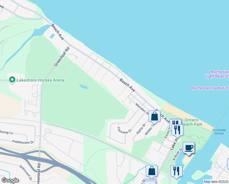 map of restaurants, bars, coffee shops, grocery stores, and more near 86 Barrus Lane in Rochester
