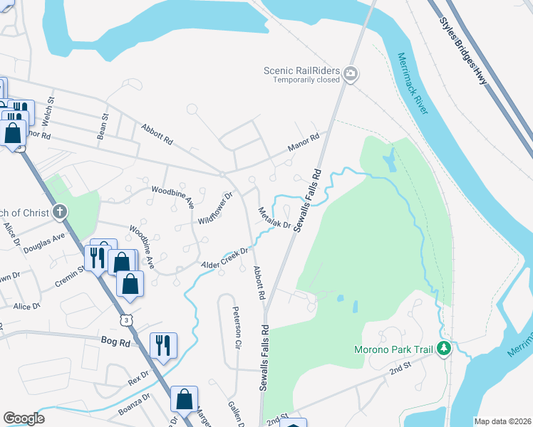 map of restaurants, bars, coffee shops, grocery stores, and more near 40 Metalak Drive in Concord