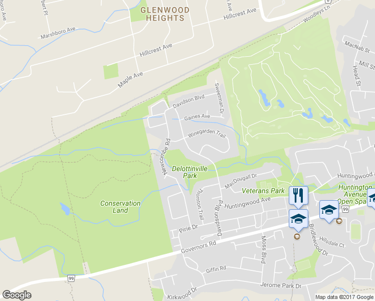 map of restaurants, bars, coffee shops, grocery stores, and more near 74 Davidson Boulevard in Hamilton