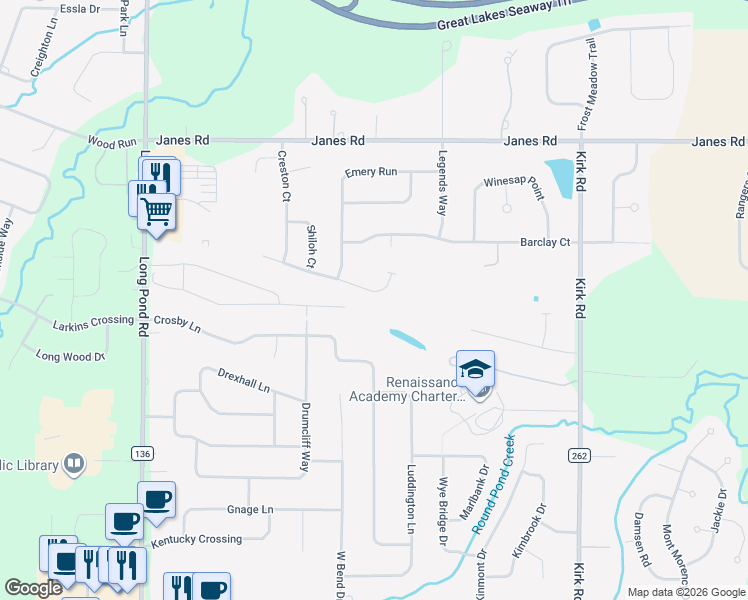 map of restaurants, bars, coffee shops, grocery stores, and more near 345 Belmore Way in Rochester