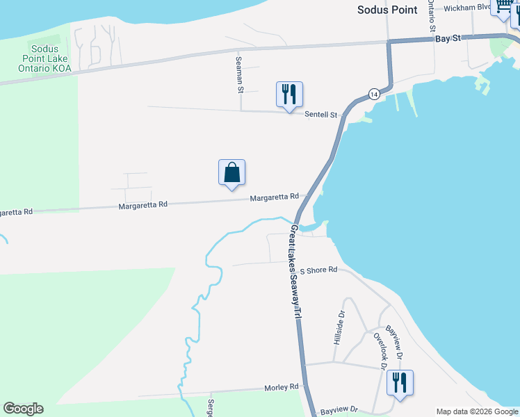 map of restaurants, bars, coffee shops, grocery stores, and more near 8154 Margaretta Road in Sodus Point