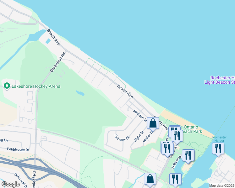 map of restaurants, bars, coffee shops, grocery stores, and more near 86 Barrus Lane in Rochester