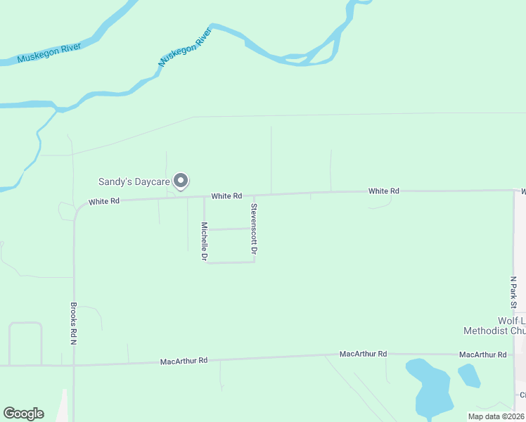 map of restaurants, bars, coffee shops, grocery stores, and more near 572 Stevenscott Drive in Muskegon